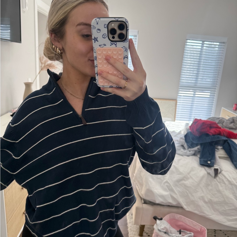 vintage navy quarter zip sweater L - Picture 5 of 14